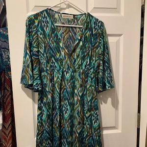 Veronica M brand green multi-color v-neck dress